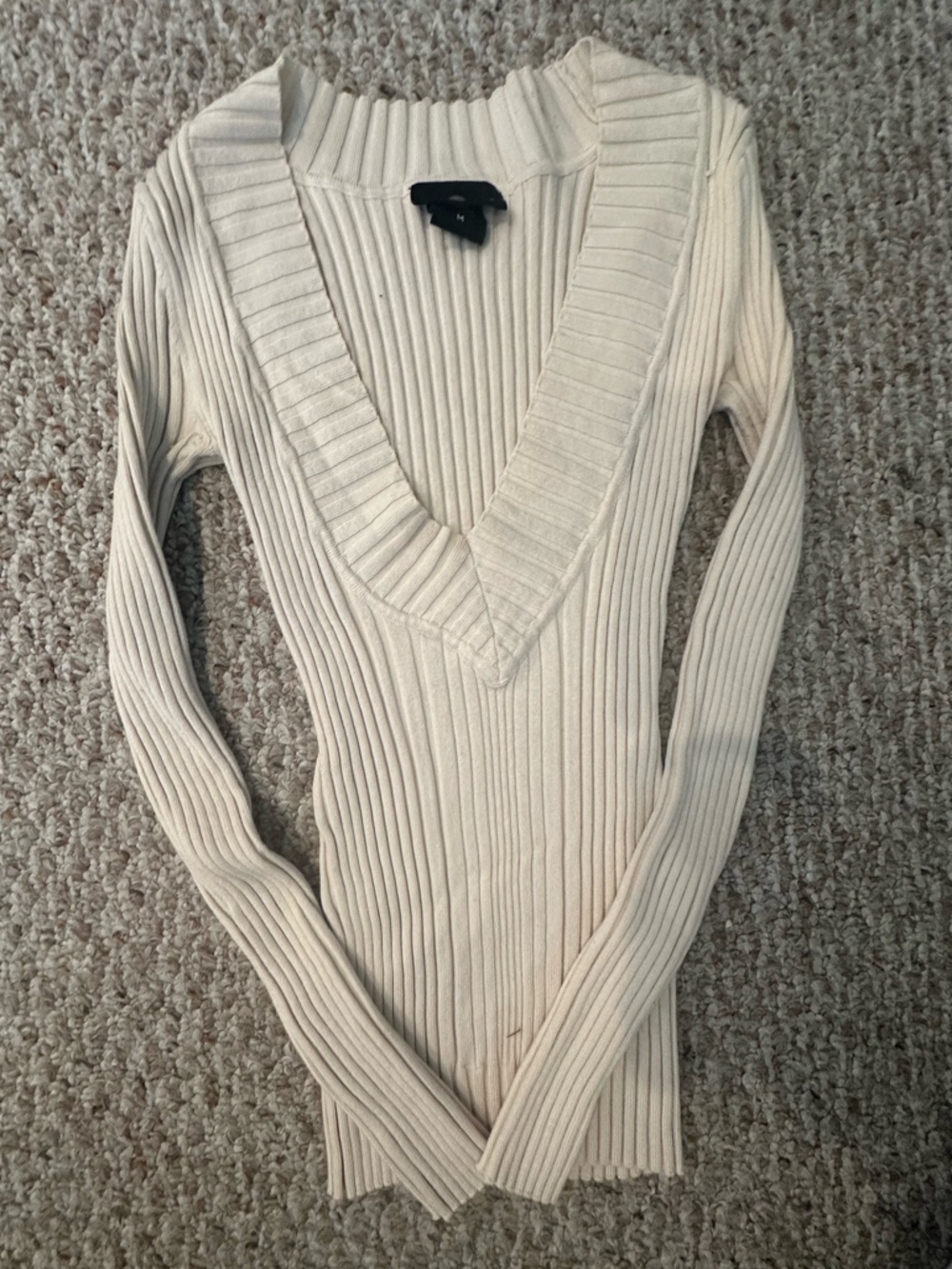 It's Our Time Cream Ribbed Deep V-Neck Sweater